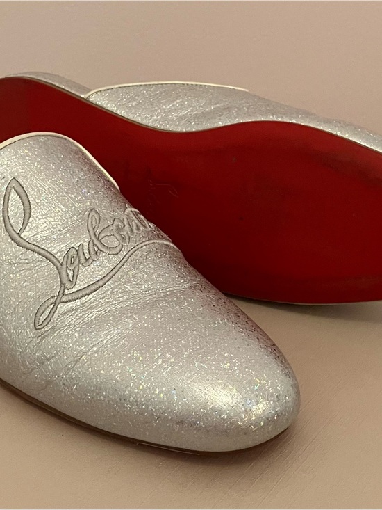 Christian Louboutin Shoes - 36 1/2 Christian Louboutin Silver Glitter Slip-On Mules with Red Sole